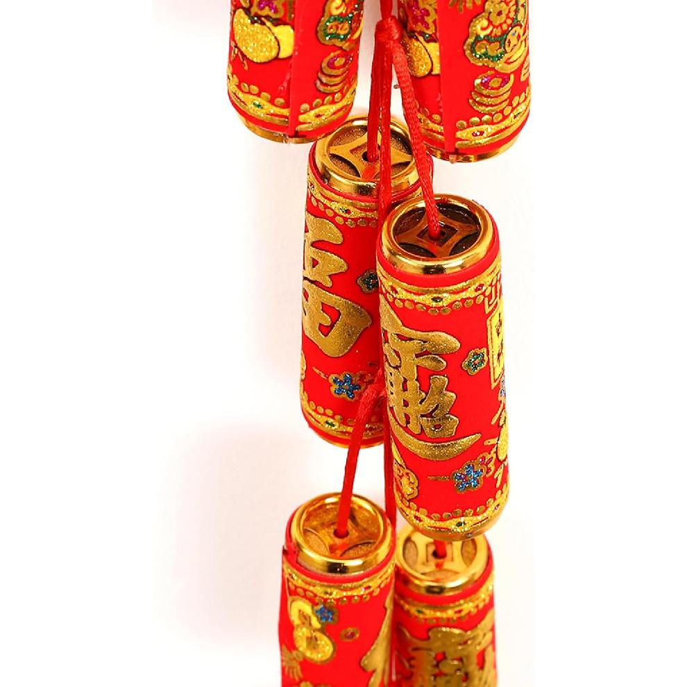 Chinese New Year Hanging Decorations 2 Pack Large Firecrackers Decor Traditional Red Lucky Oriental Pendant Ornaments for Lunar New Year Decorations