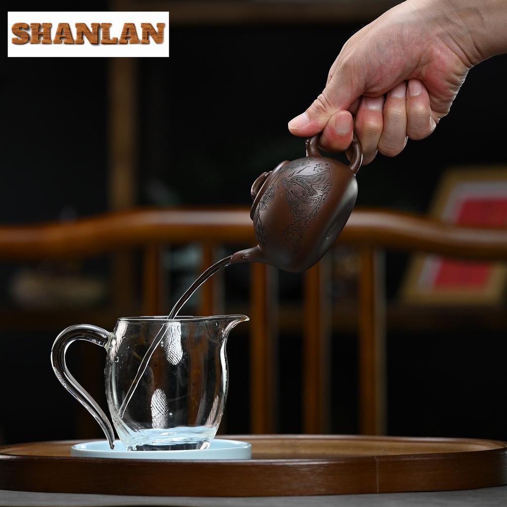190ml Antique Yixing Purple Clay Teapots Handmade Stone Scoop Pot Raw Ore Purple Mud Kettle With Infuser Zisha Tea Set Drinkware