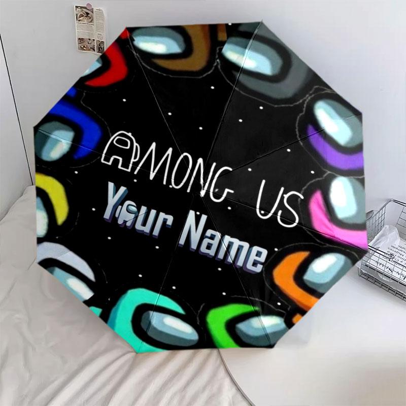 1 PC Automatic Folding Umbrella - Among Us Custom Name Pattern, Portable & Foldable Design with 8 Ribs, Christmas Birthday Gifts