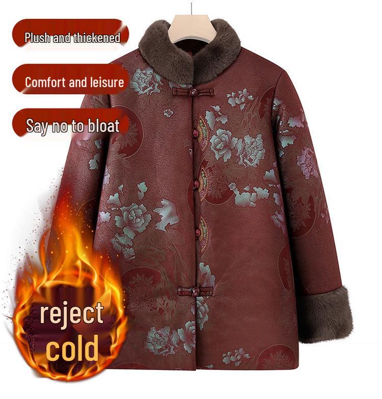 Stylish Cotton Padded Winter Jacket for Elderly Women – Fleece Lined Tang Suit for Seniors