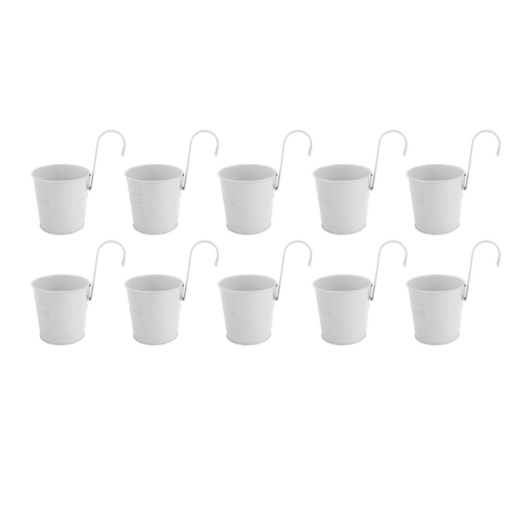10Pcs Hanging Flower Pots with Removable Hooks Outdoor Indoor Plants Metal Buckets Wall Fence Home