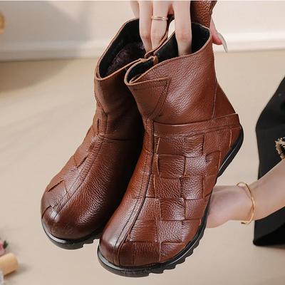 Keilschuhe für Damen aus echtem Leder, Pelzstiefel, Damen-Gummistiefel, große Größe, Winter-Plüsch-Schneestiefel, Damenschuhe