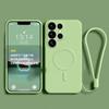 Wrist Strap Magsafe Liquid Silicone Case For Samsung Galaxy S25 Edge S24 Ultra S23 FE S22 S21 Magnetic Wireless Charging Cover