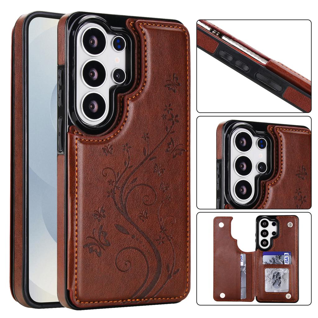 Emboss Flower Luxury Magnetic Cards Solt Wallet Leather Case for Samsung S26 Ultra Edge S25 Plus S24 S23 FE Note 20 Bag Cover