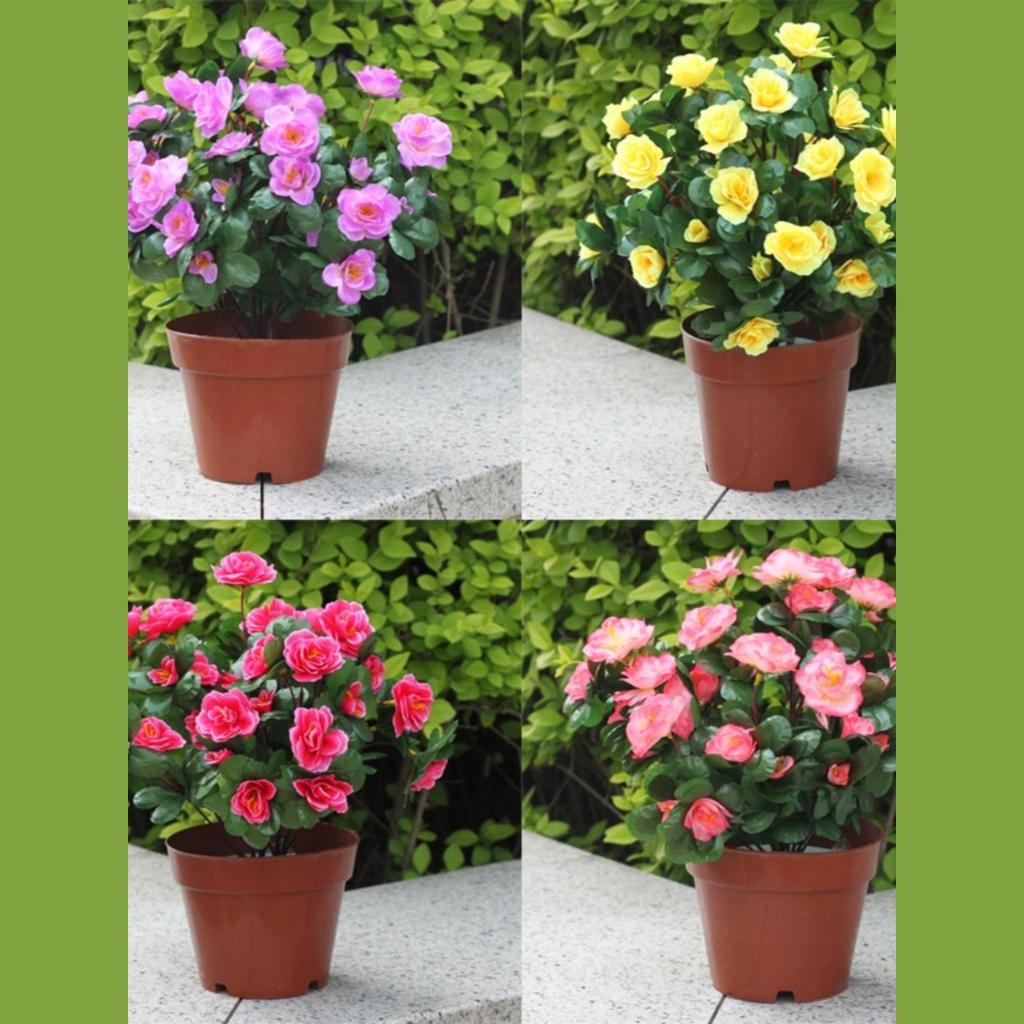 Outdoor Artificial Azalea Bonsai Set - Small Potted Plant for Flower Bed or Corridor Display