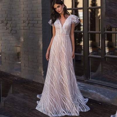 Robe longue élégante à manches courtes et col en V pour femme, tenue de soirée, de bal, de mariée, de demoiselle d'honneur