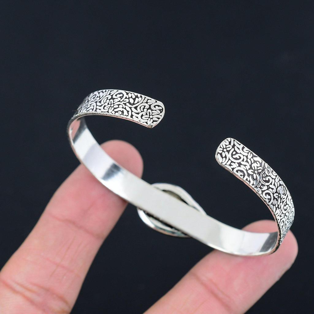 Sterling Silver Psilomelane Dendrite Gemstone Wife Anniversary Bangle Jewelry