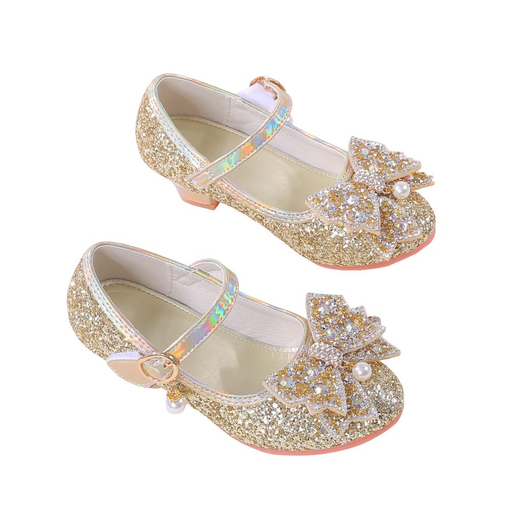 Mädchen Prinzessin High Heels 2026 Neue Frühjahrs- und Herbstkollektion Schleife Strass Steine Kleines Mädchen Auftritt Show Kleiderschuhe