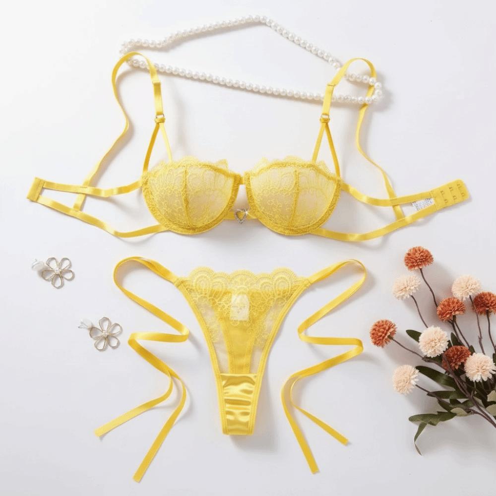 Hollowed-out Thong Bra Suit Lace-up Underwear Sets Versatile Lace Lingerie Set Valentine's Day