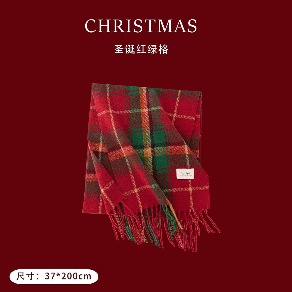 Christmas Red Checkered Scarf, Winter Versatile Scarf Women's High-end Scarf Korean Style Cold Resistant and Warm Shawl