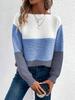 Autumn and winter crew neck splicing versatile striped sweater women's lazy style top loose large size pullover knitted sweater
