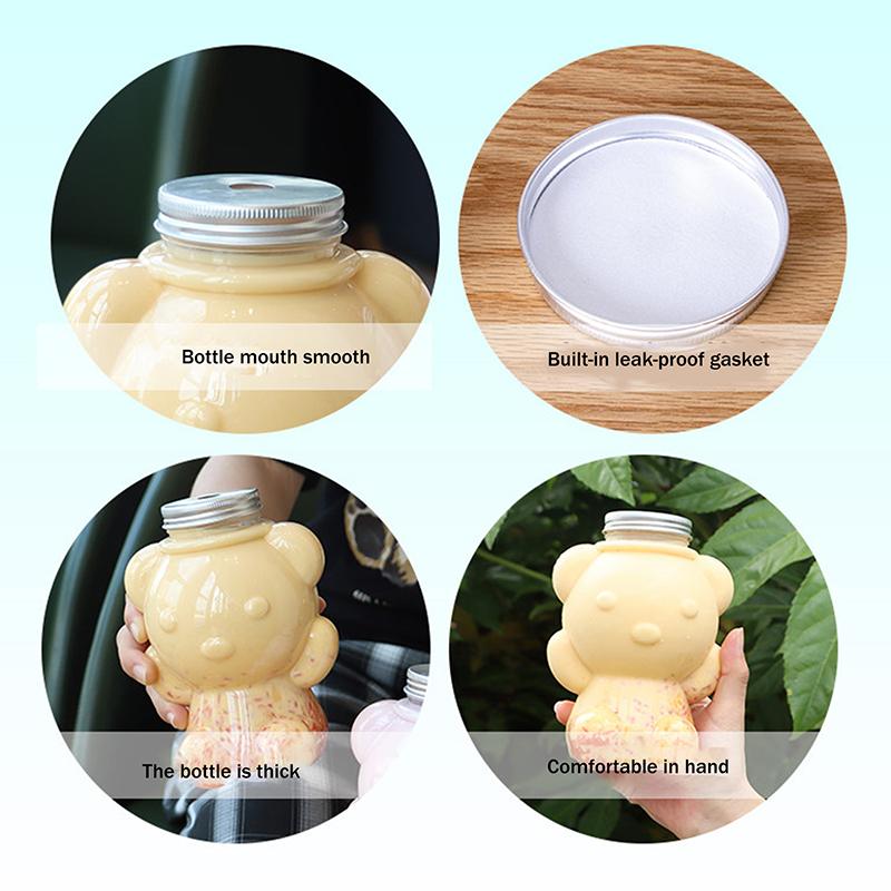 1Pc 700ml Big Head Bear Transparent Plastic Juice Bottle Sealed Cup for Juices Smoothies Milk And Homemade Drinks