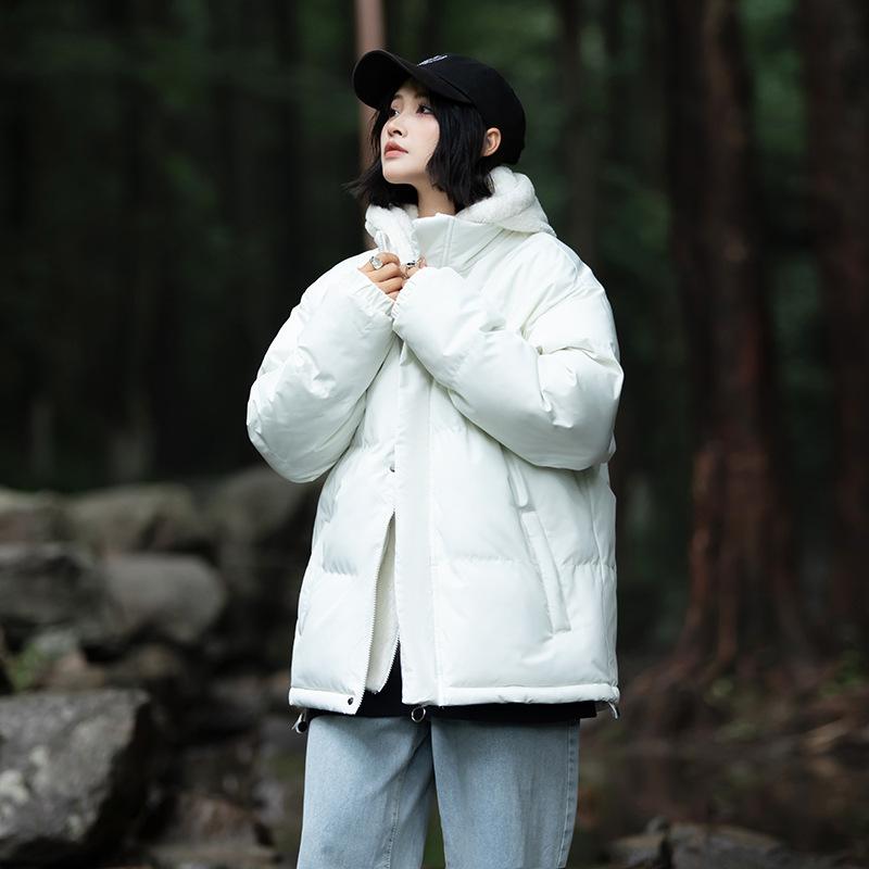 Exclusive for fake two-piece cotton clothes, men's winter trendy brand bread clothes, hooded thickened jackets, warm and loose cotton-padded clothes.