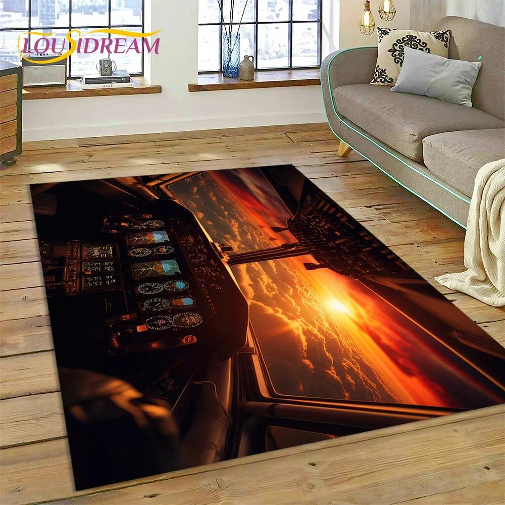 Aircraft Control Cockpit Cabin Spacecraft Dashboard Carpet Rug for Bedroom Living Room Sofa Decoration,Kid Large Decor Floor Mat