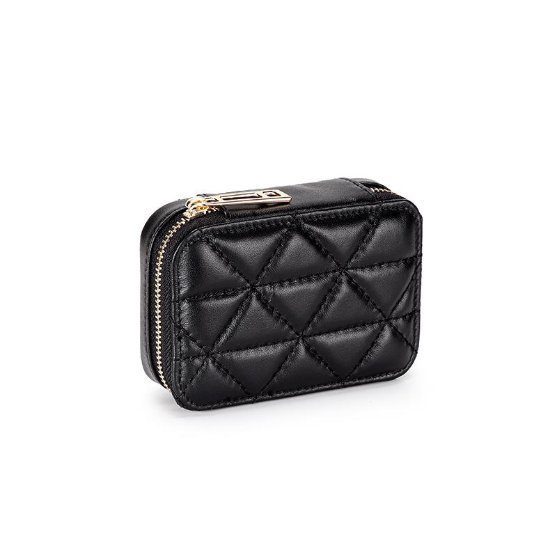 Leather makeup mouth red envelope women's new first-layer cowhide portable mirror cosmetic bag versatile storage small zipper bag