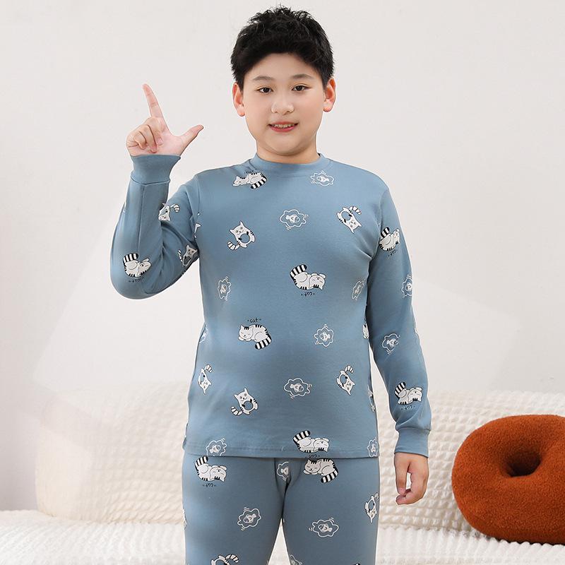 Kids' Pure Cotton Pajama Set: Warm Long-Sleeve Tops & Pants for Boys & Girls - Autumn & Winter