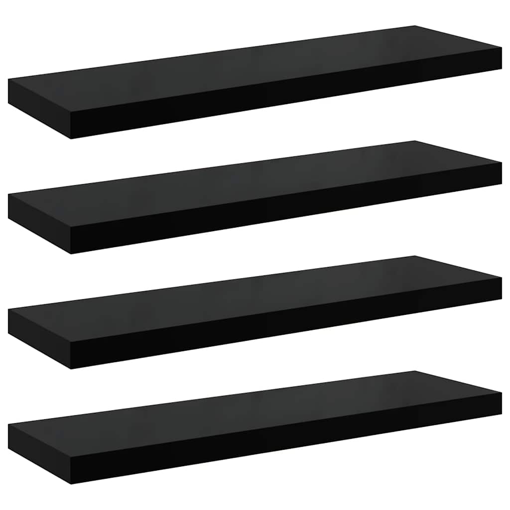 Floating Shelves Set 4 pcs. High Gloss Black 90 x 23.5 x 3.8 cm MDF