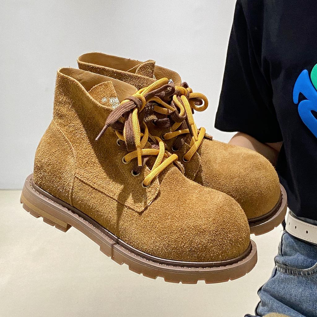 Height increase cm~ fashionable big round head contrasting color double shoelaces short Martin boots women's autumn women's models