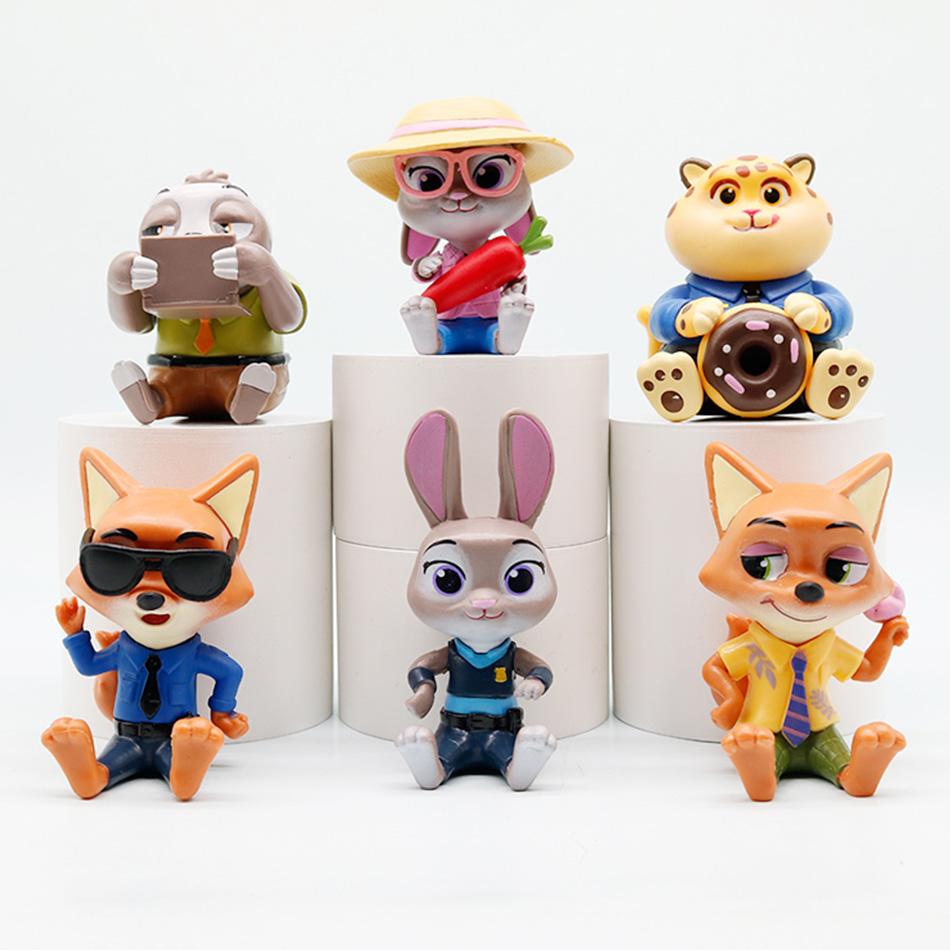 6pcs/set In Stock High Quality Zoo Judy Nick Seated Mayor Figurine Anime Toy Model Collection Kids Birthday Gifts Fans Kid Friendly Entertaining Fun
