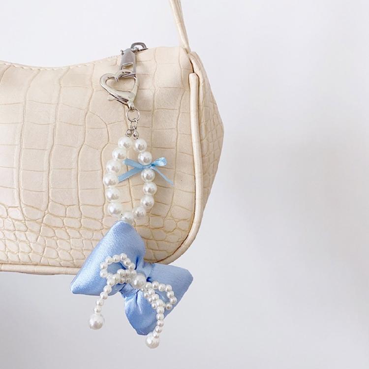 Sweet Cute Pearl Beaded Bowknot Keychain Decorations Keyring Hanging Ornament