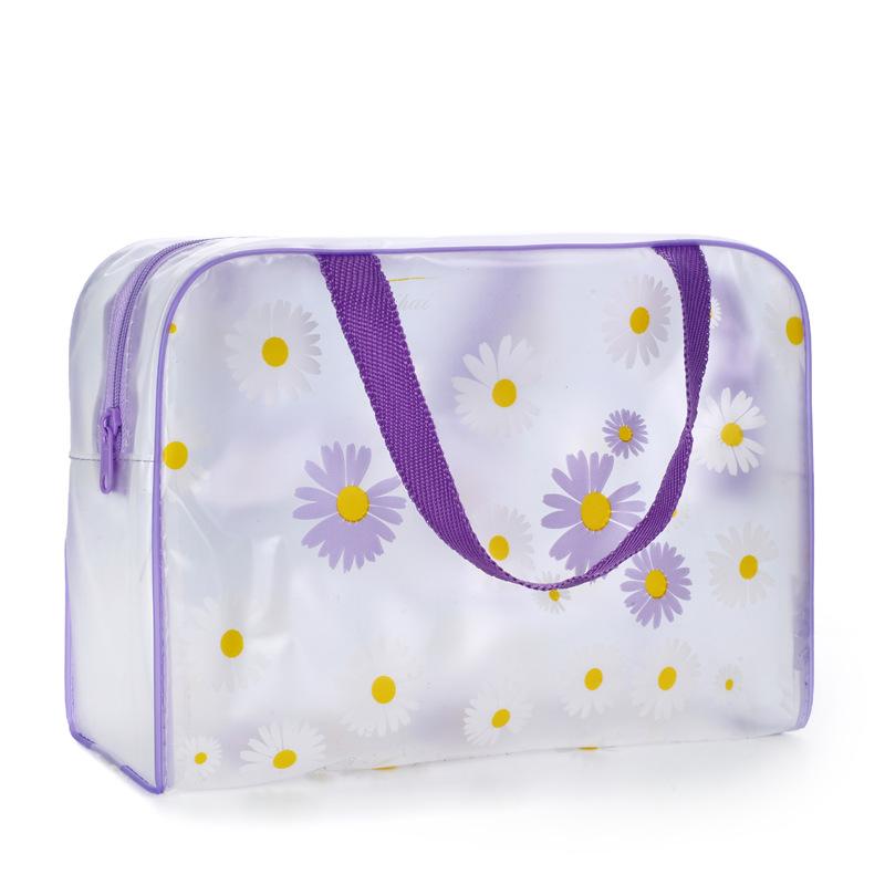 

1pc Daisy Print Handbag,Portable Beach Wash Bag,Large Capacity Makeup Bag,PVC Frosted Swimming Bath Bag,Cosmetic Bag make up bag