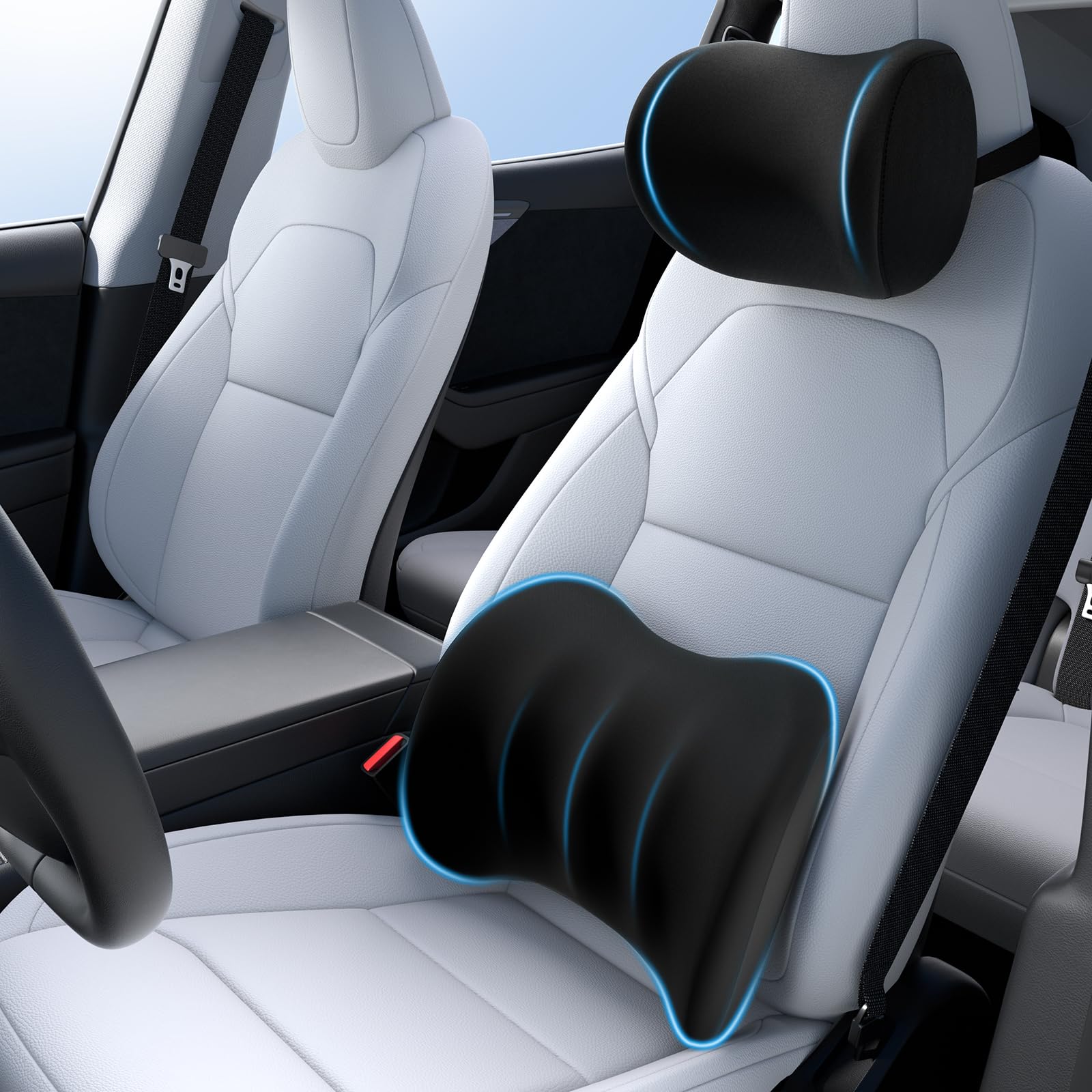 for Wigoo Lumbar Support Car Cushion with Set of Memory Breathable Ergonomic Neck and Lumbar Support for Long Driving and Desk Car and Office Chair чёрный