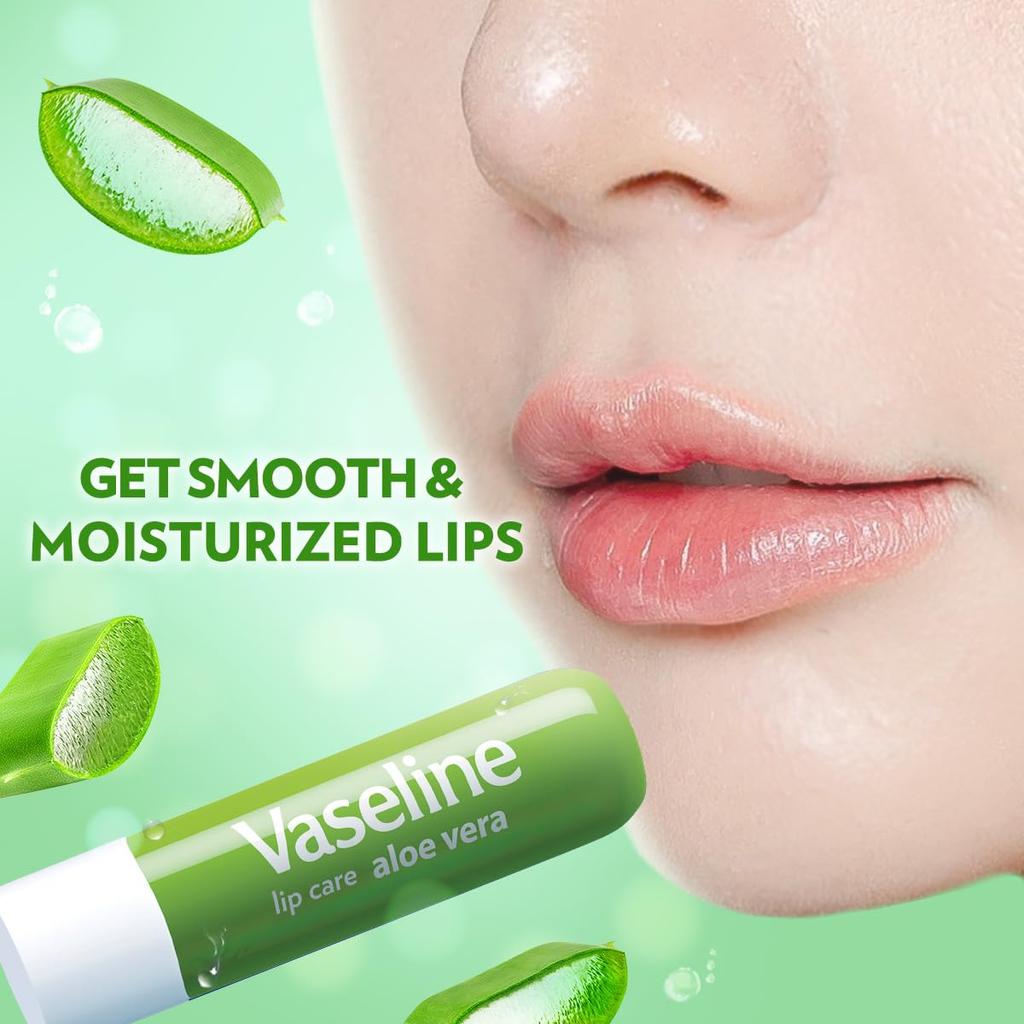 Vaseline Lip Care Aloe Vera Lip Balm Stick 4.8g Pack of 1 Up to 48Hr Moisturization Soft Lips