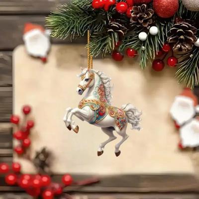 Horse Acrylic Ornament Elegant 2D Car Mirror Pendant Christmas Tree Hanging Decor DIY Crafts Unique Gifts