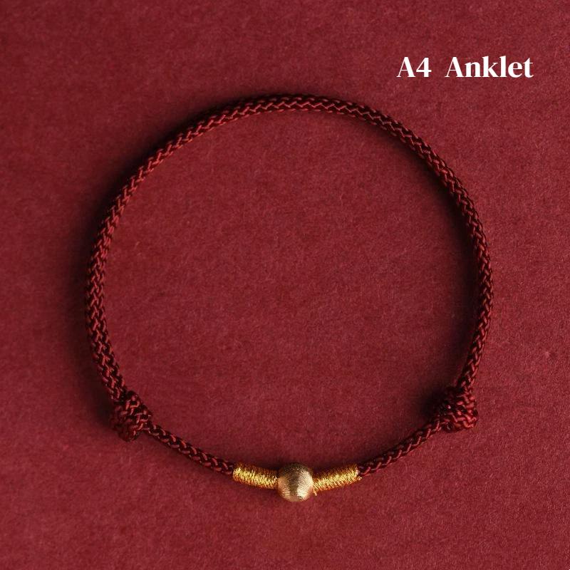 Hand Braided Red Rope Bracelet with Lucky Bead Adjustable Couple Anklet for Valentine Gift Wrist Wear