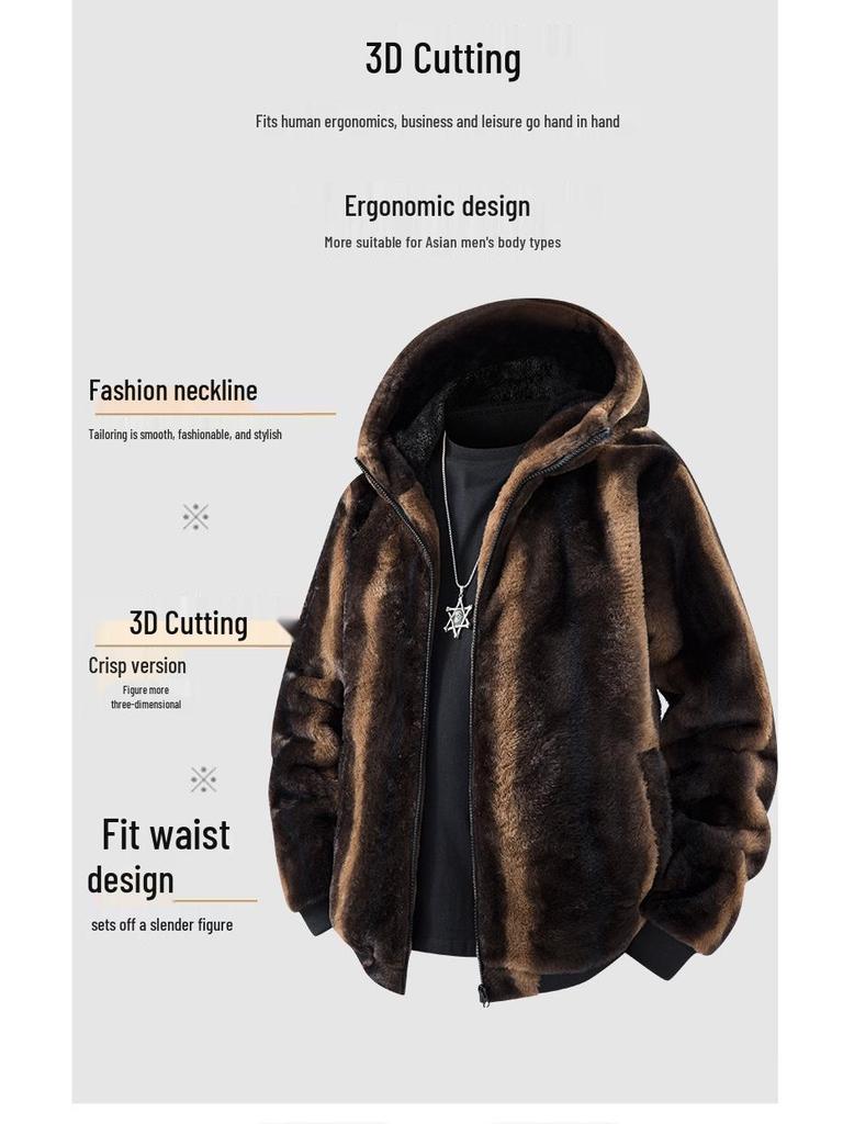 Men's European-Size Cotton-Padded Mink Velvet Winter Coat—Warm, Thick, Imitation Fur Jacket
