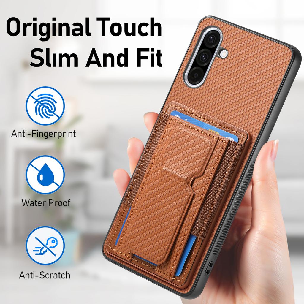 For Samsung Galaxy A36 5G Case with Card Holder Kickstand Fiber Pattern Leather Back Cover