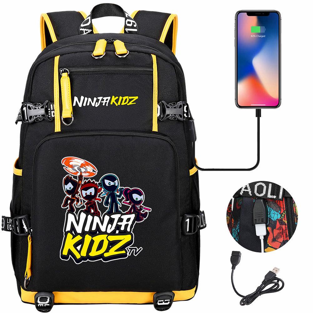 Print Kids Backpack with USB Charging Port, Teenagers School Bookbag, Lightweight Travel Daypack with Headphone Jack Anti-Theft Design