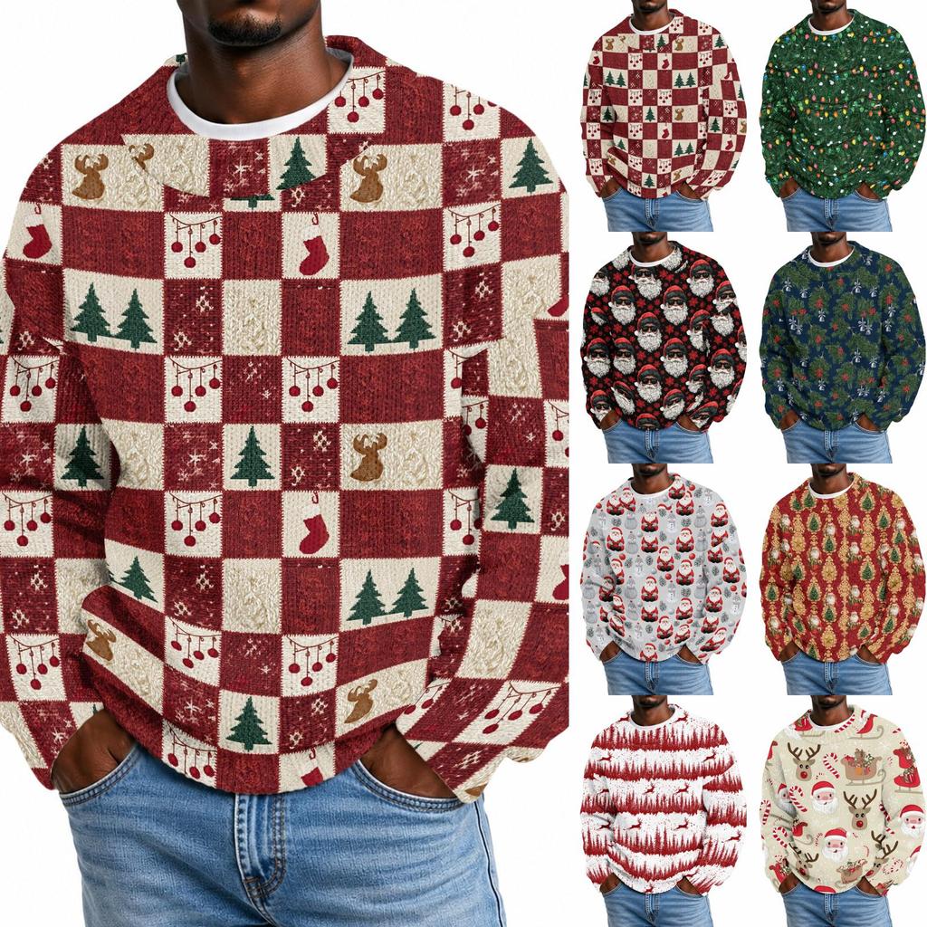 Men's Neck Christmas Print Knit Sweater for Fall and Winter