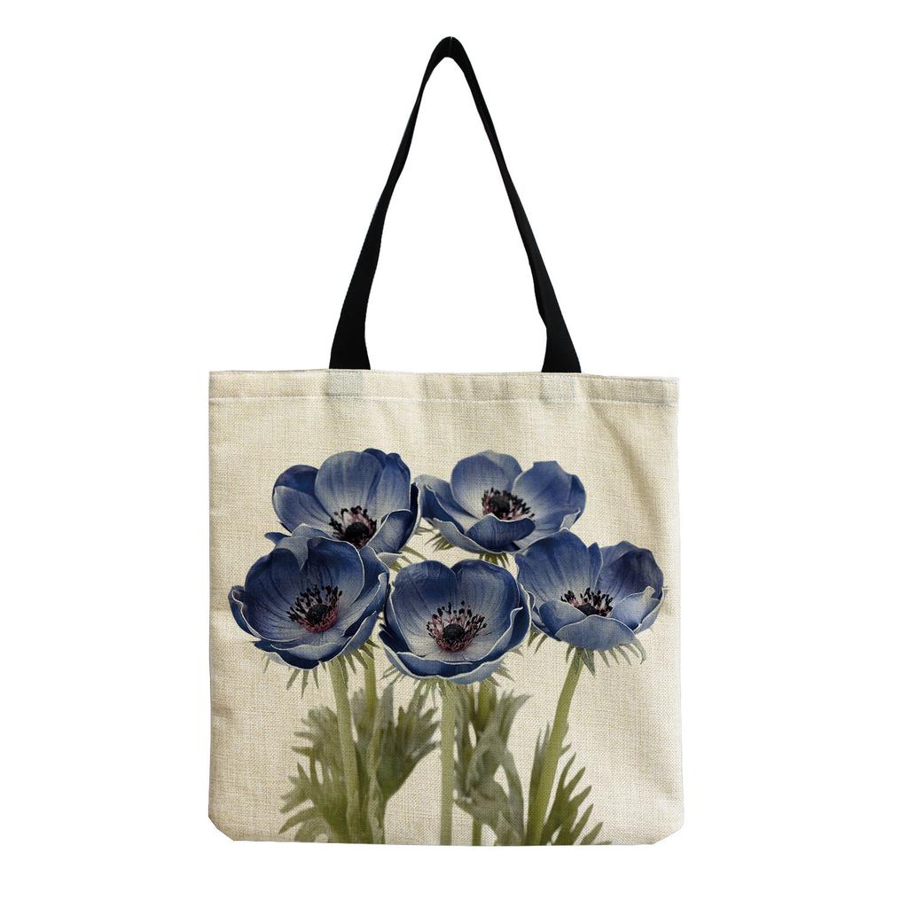 Women Vintage Linen Tote Bag - Large Capacity Flower Print Shoulder Handbag for Casual & Grocery Shopping KTB