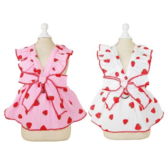 Sommerkleid für Hunde, süßes Erdbeermuster, Schleifendekor, Prinzessinnen-Kleidung, Haustierrock mit Traktionsring, atmungsaktive Welpenkleidung für kleine Hunde und Katzen