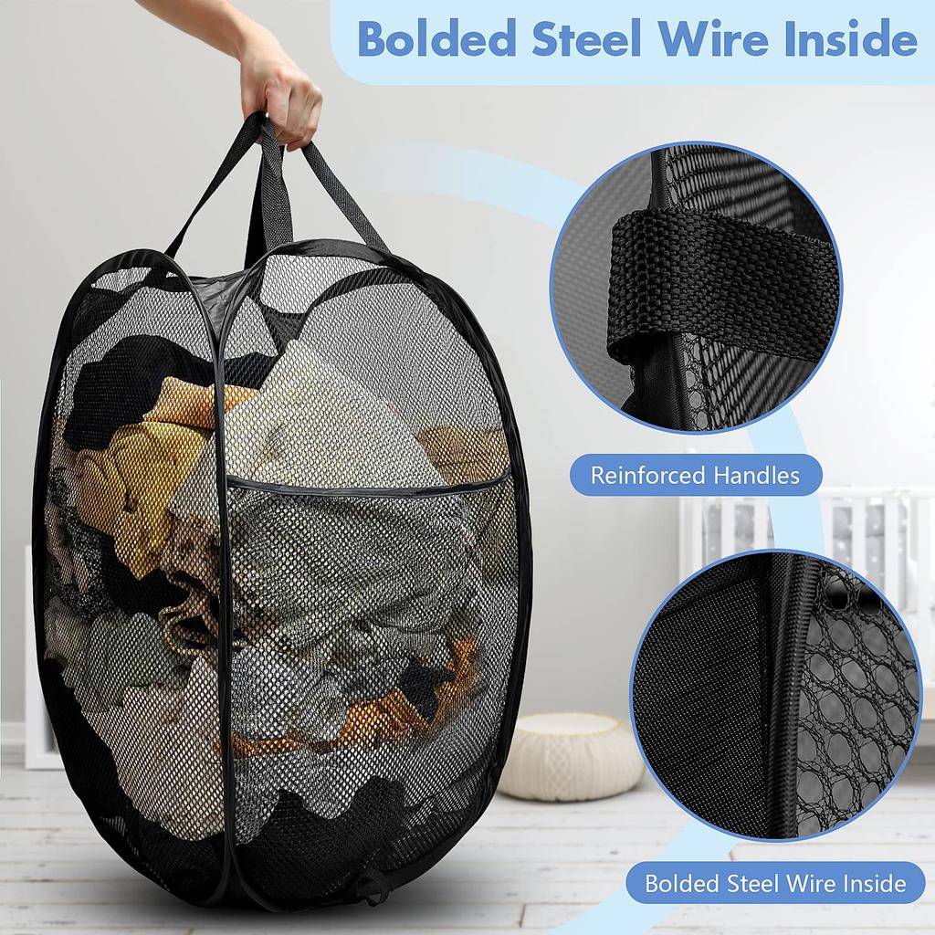 Popup Mesh Laundry Basket Hamper Collapsible And Portable Clothes Washing With Reinforced Carry Handle College Dorm Home Travel