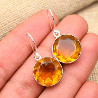 Pietra preziosa Topazio Miele Fatto a mano Gioielli in Argento Sterling 925 Orecchini Per Donna