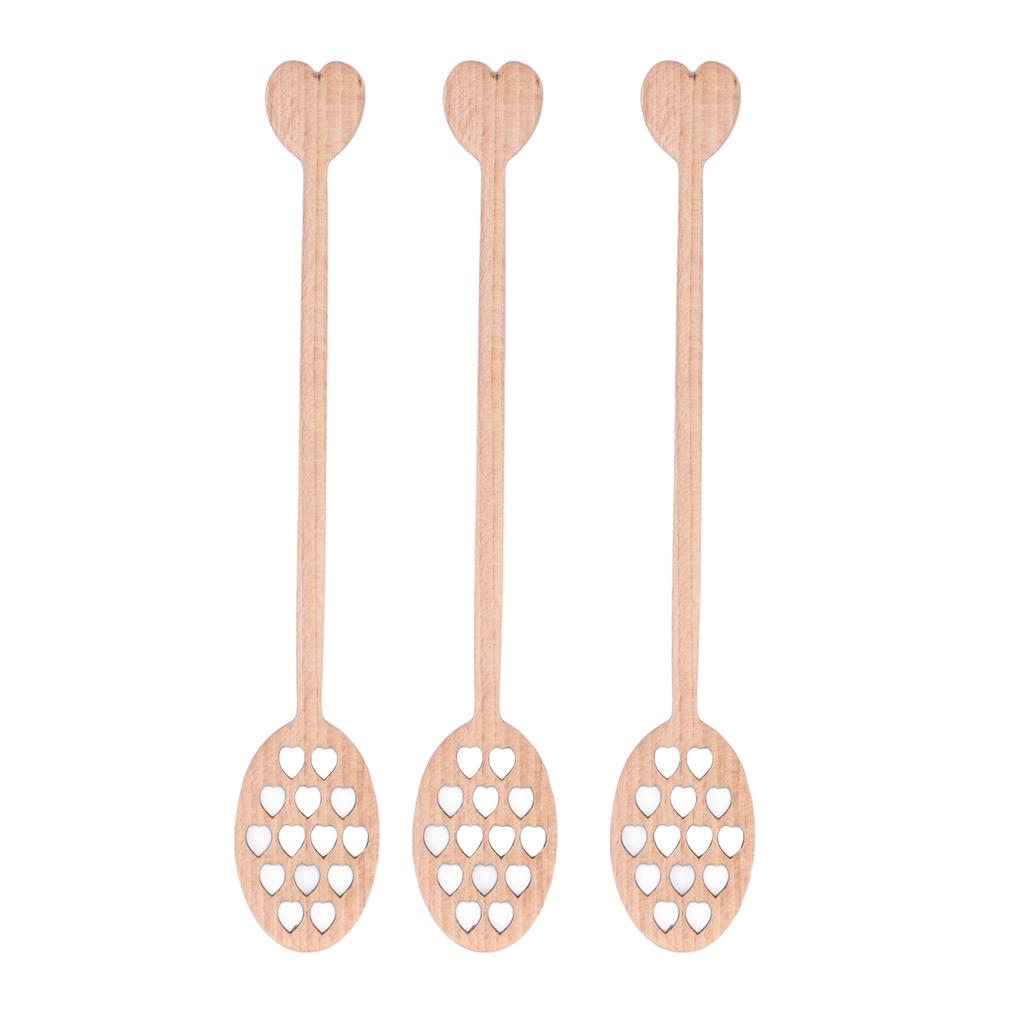 3pcs Wood Honey Dipper Heart Pattern Chinese Cherry Wooden Mixing Stirrer Kitchen Tableware