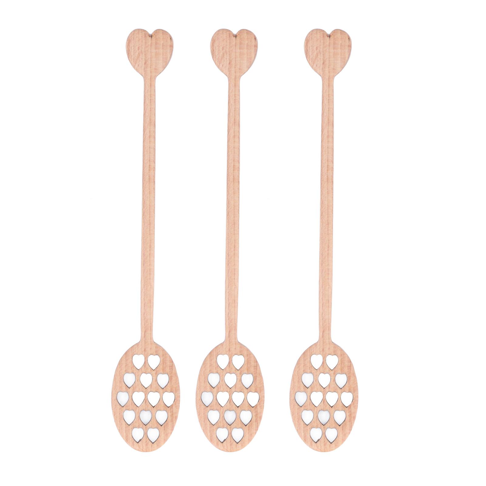Konnwei Black 3Pcs Wood Honey Dipper Heart Pattern Chinese Cherry Wooden Mixing Stirrer Kitchen Tableware
