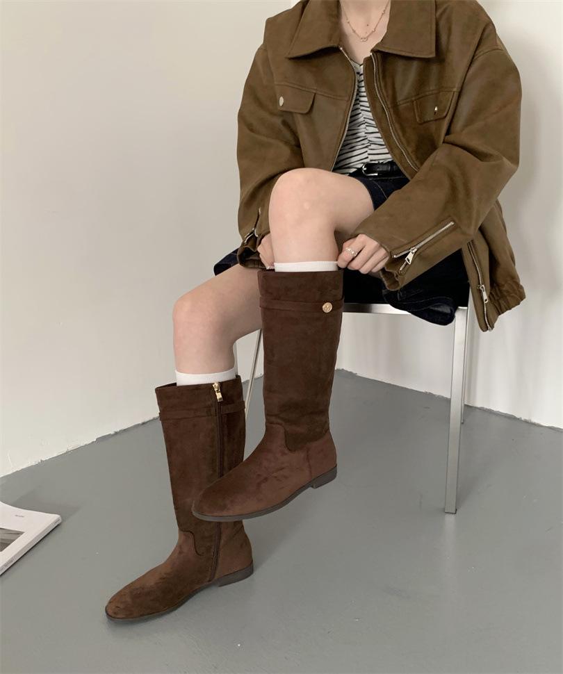 

[sheii Su Yinyin] Korean drama heroine~ Korean small gold buckle medium and high boots long boots female knight boots 39 темно-коричневого кольору