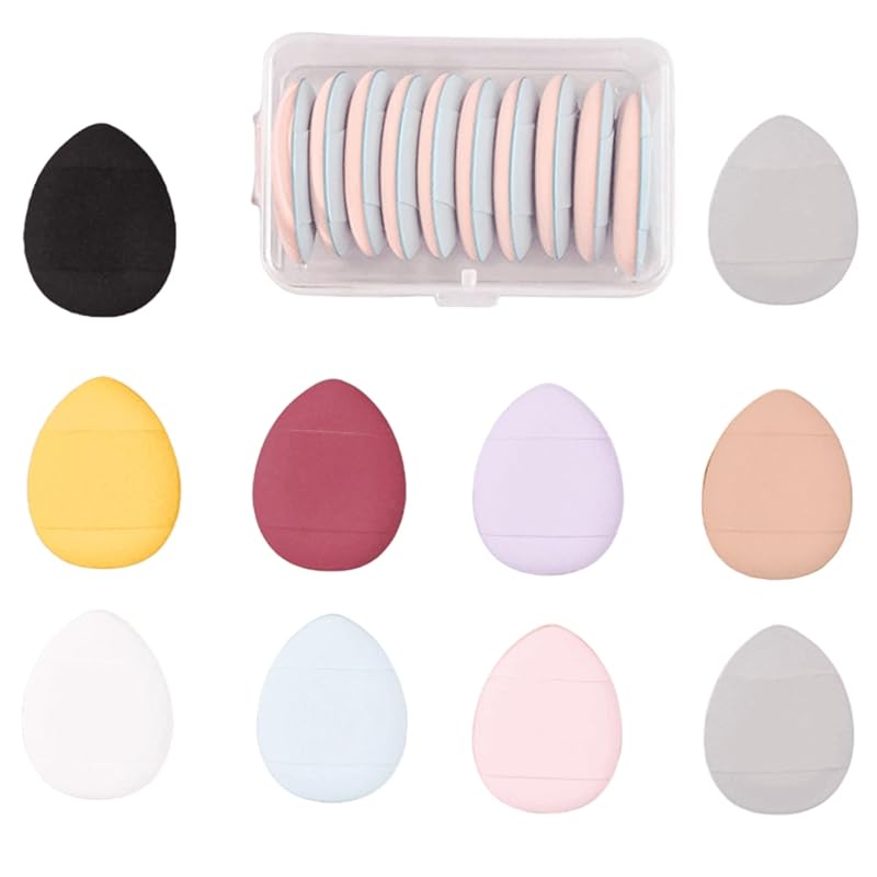 Makeup Powder Puffs, Mini Wet and Dry Foundation Sponges, 10-Pack with Storage Case (White)