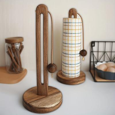 Solid Wood Tissue Holder, Vertical Storage Rack, Kitchen Non Perforated Roll Paper Storage Rack, Cloth, Plastic Packaging Bag