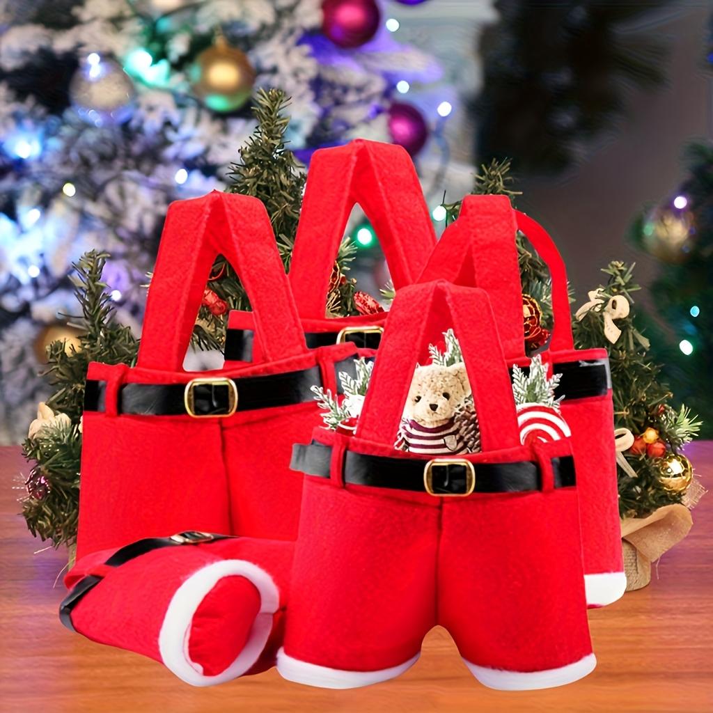 2/6pcs Santa Claus Pants Gift Bags with Golden Buckle Closure , Open Legs & Hanging Loop - Reusable Christmas Party Decorations,