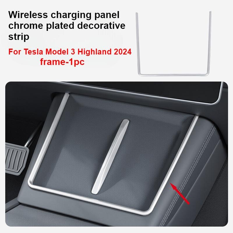 For Tesla Model 3 Highland 2025 2026 Wireless Charging Decorative Strip Frame Chrome Interior Accessories Scratch Resistant