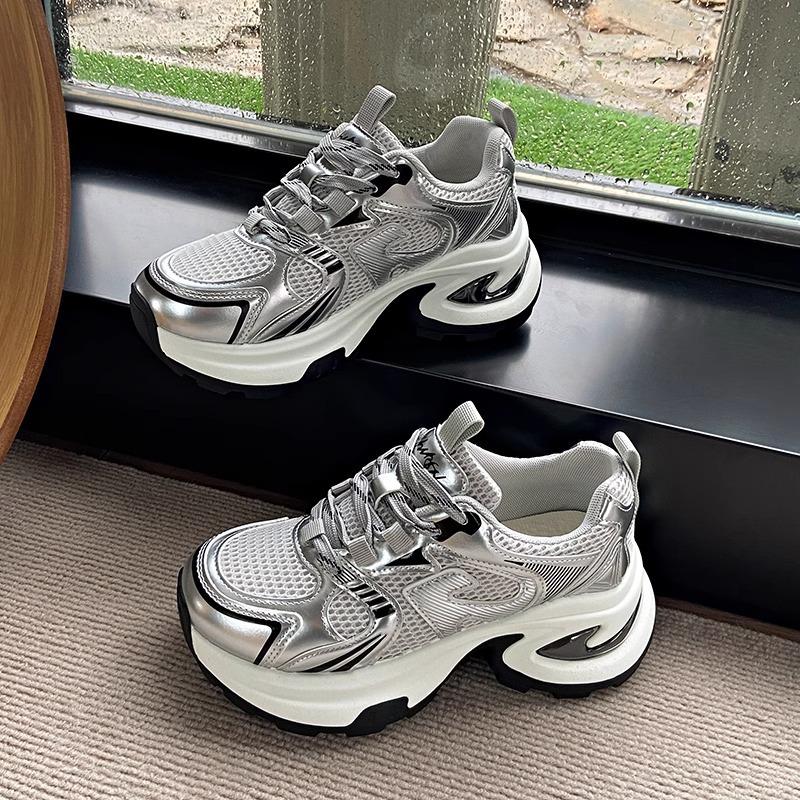 

Retro soft-soled shoes women s summer small thick-soled heightening breathable casual versatile student sports shoes 35 срібний