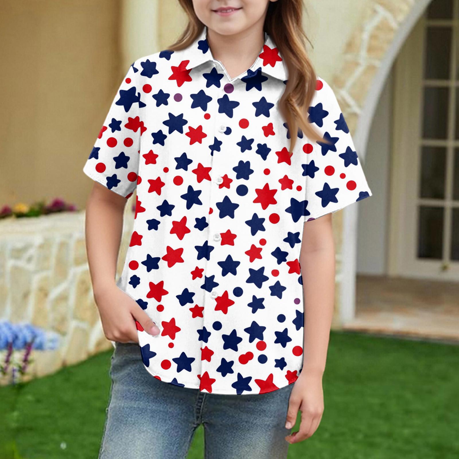 

Summer Girls Short Sleeve Blouse School Uniform Button-Up Shirt Kids Summer School Uniform Button Down Shirt 160