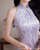Purple cheongsam women's new Chinese style beautiful neck improvement young girl high sense velvet national style elegant daily