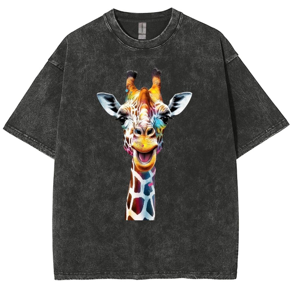 Letní dámské tričko bílé nadměrné Y2K potisk žirafy volný krátký rukáv unisex ležérní jednoduchý top muži