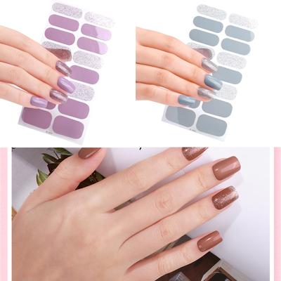 20 Stück Semi-Cured Gel Nagelstreifen Glitzer Gel Nagelaufkleber Lang Haltende Gel Nagel Wraps mit Weichem Glänzendem Gel-Finish