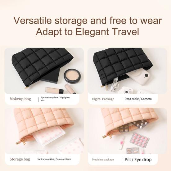 Cosmetic Bag Compact Quilted Makeup Bag with Top Zipper Closure Spacious Inner Pocket Travel Organizer Handbag Makeup Pouch